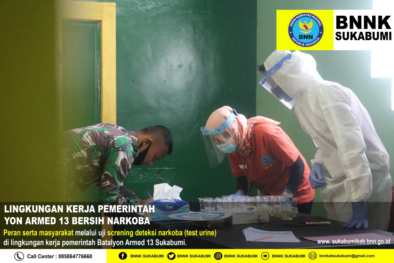 Peran serta masyarakat melalui uji screning deteksi narkoba di lingkungan kerja Pemerintah Yon Armed 13 Sukabumi Peran serta masyarakat melalui uji screning deteksi narkoba di lingkungan kerja Pemerintah Yon Armed 13 Sukabumi