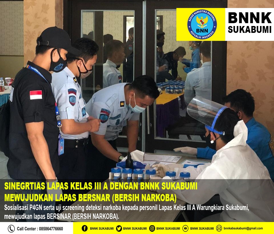 Sinegritas antara Lapas Kelas II B Warung Kiara Sukabumi dengan BNNK Sukabumi mewujudkan lapas bersih narkoba Sinegritas antara Lapas Kelas II B Warung Kiara Sukabumi dengan BNNK Sukabumi mewujudkan lapas bersih narkoba