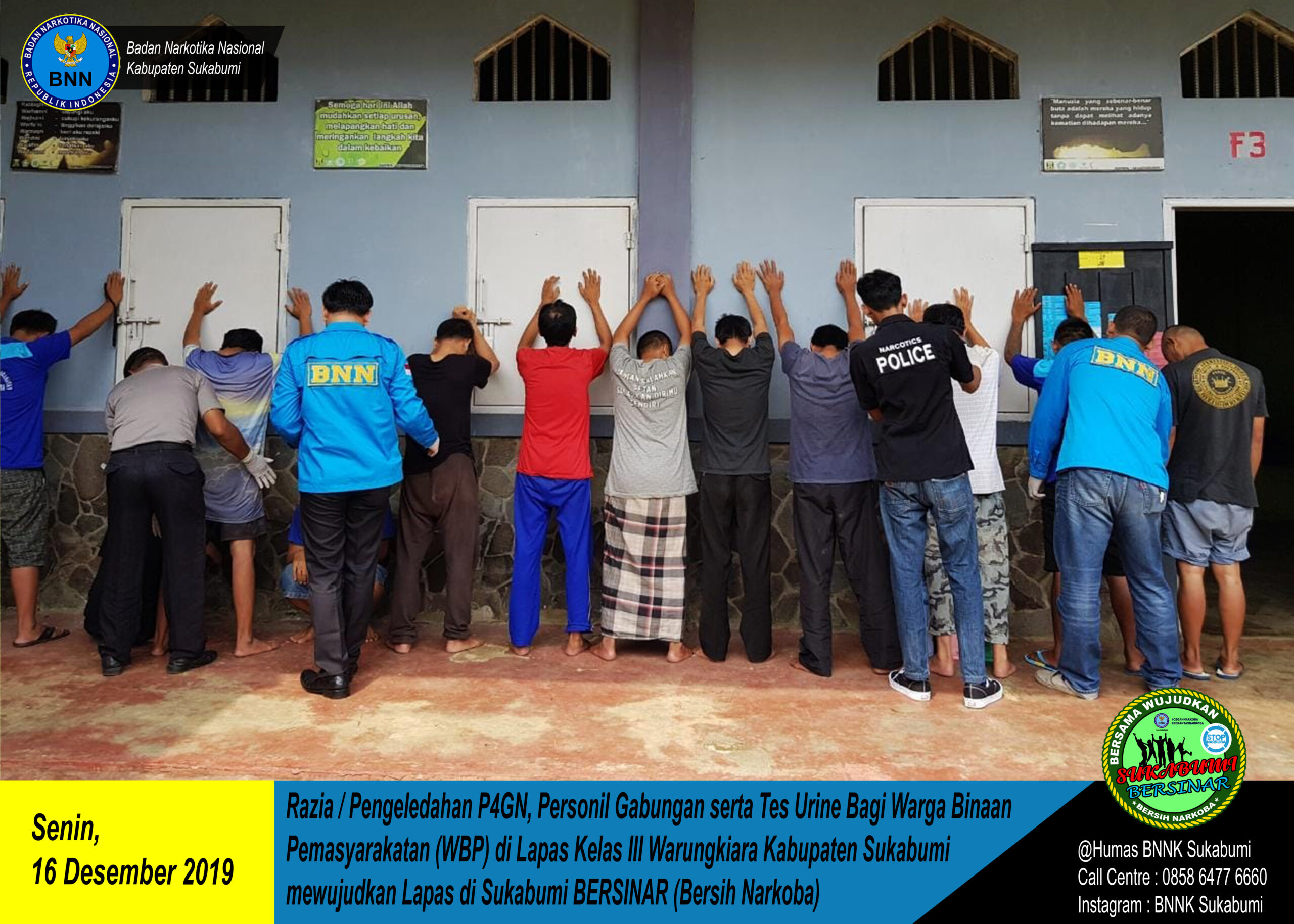 Operasi P4GN, BNNK Sukabumi Geledah Kamar Tahanan Sekaligus Tes Urine Warga Binaan Lapas Warungkiara Operasi P4GN, BNNK Sukabumi Geledah Kamar Tahanan Sekaligus Tes Urine Warga Binaan Lapas Warungkiara