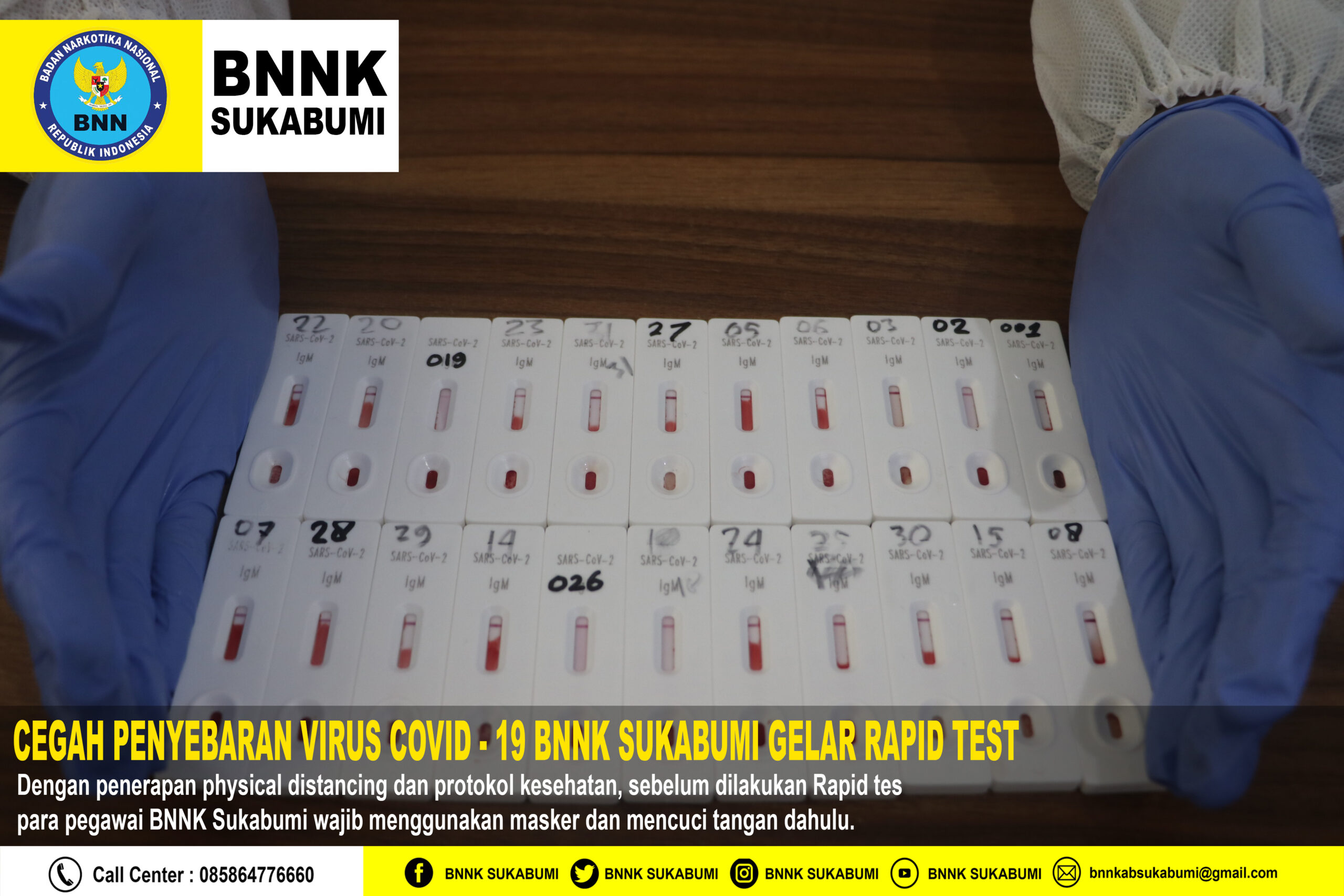 Cegah Penyebaran virus Covid-19 BNNK Sukabumi gelar rapid test Cegah Penyebaran virus Covid-19 BNNK Sukabumi gelar rapid test