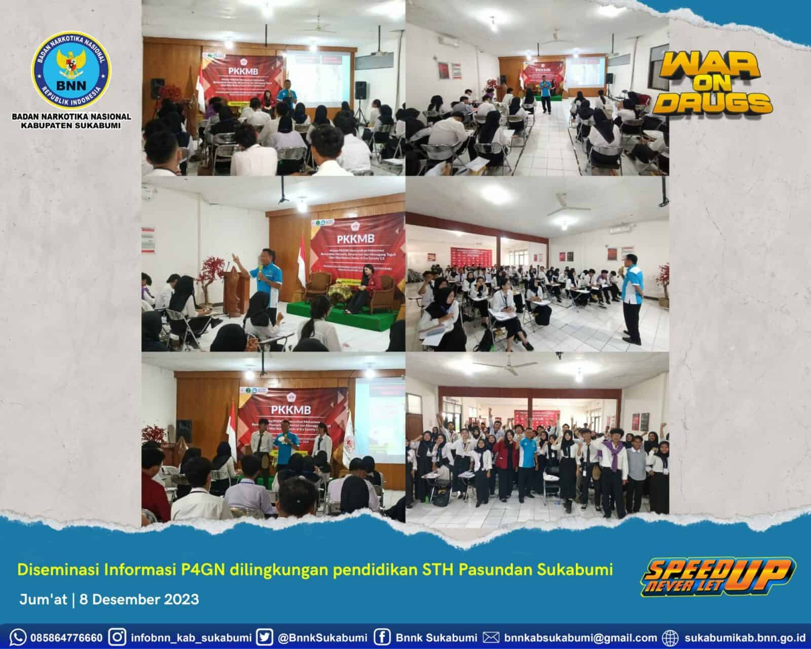 STH PASUNDAN SIAP PERANGI NARKOBA !!! MENGELORAKAN SEMANGAT WAR ON DRUGS BNNK SUKABUMI LAKUKAN SOSIALISASI P4GN DILINGKUNGAN PENDIDIKAN STH PASUNDAN SUKABUMI
