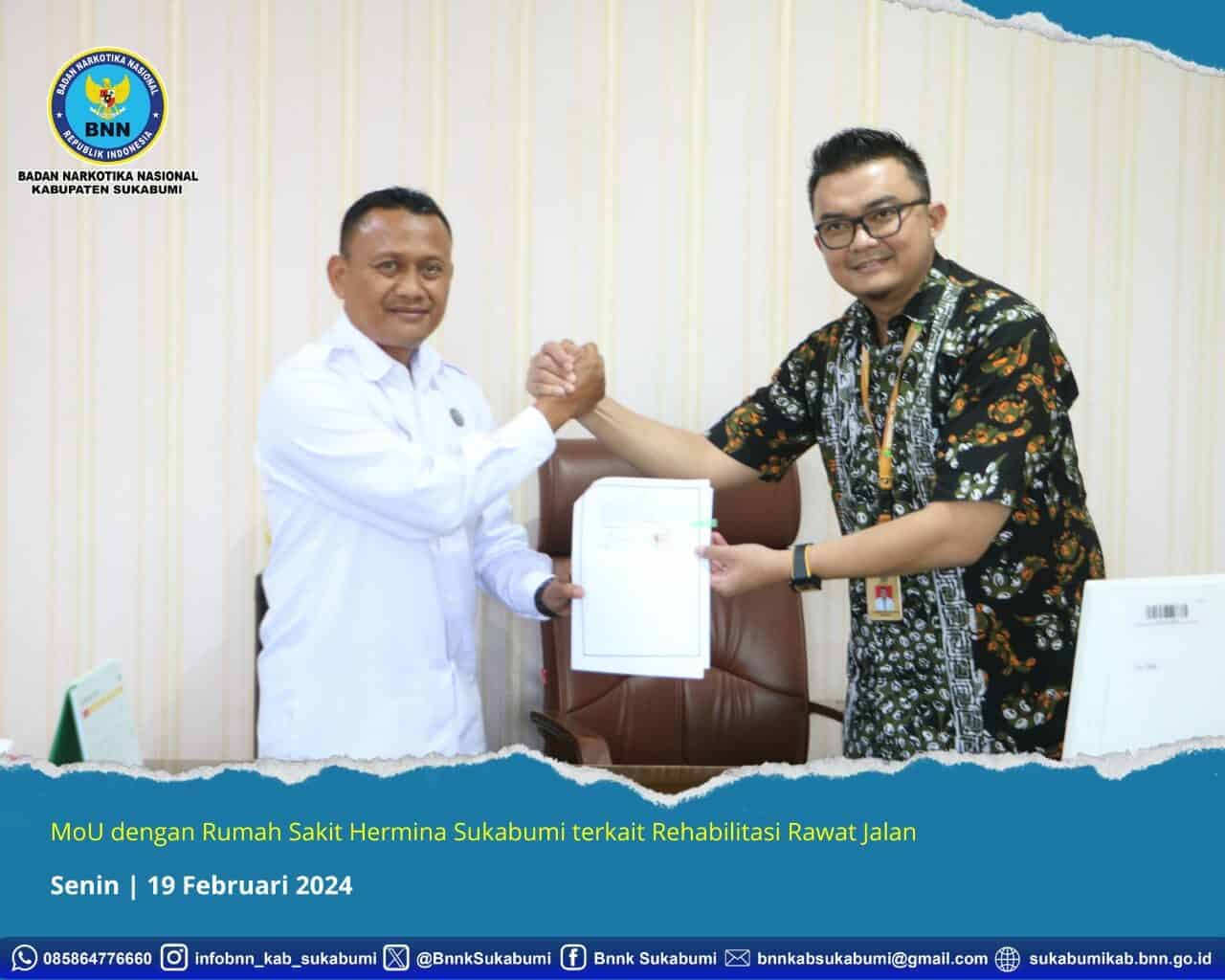 BNNK Sukabumi teken MoU dengan RS Herima Sukabumi BNNK Sukabumi teken MoU dengan RS Herima Sukabumi