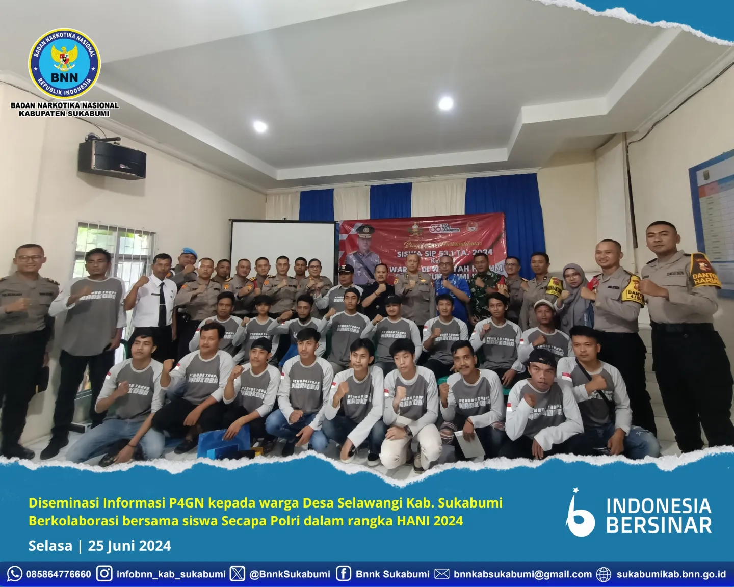 BERSAMA MELAWAN NARKOBA !! BNNK SUKABUMI DAN SISWA SECAPA GELAR SOSIALISASI P4GN DI DESA SELAWANGI SUKABUMI BERSAMA MELAWAN NARKOBA !! BNNK SUKABUMI DAN SISWA SECAPA GELAR SOSIALISASI P4GN DI DESA SELAWANGI SUKABUMI